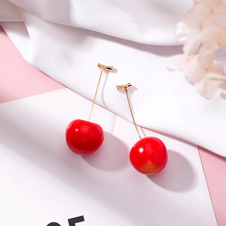 

Hyperbole Sweet 3 D Cube Cherry Studs Earrings for women Cute Fruit Ear Studs Funny Party Jewelry lovely studs
