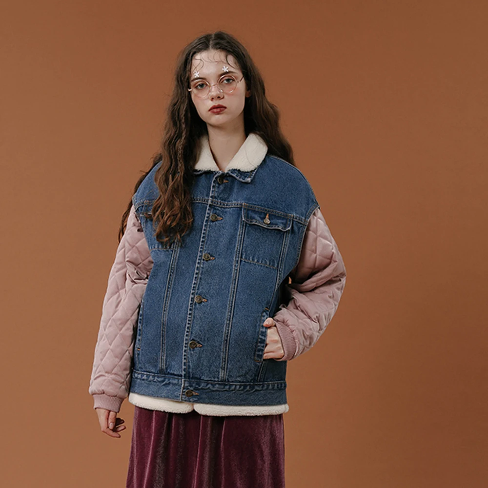 Manteau Et En Two Épais Chaud Décontractée 2018 Dame Patchwork Gilet Deux Veste pièces Outwear Manteau Denim Printemps Court Femmes Pcs Nouvelle Vestes wRqv8F7