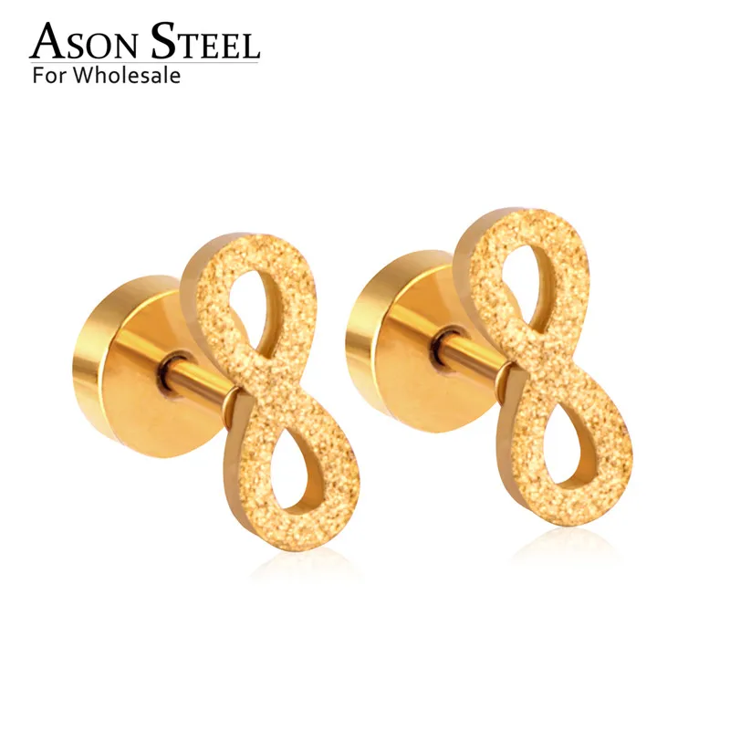 Серьги-гвоздики ASONSTEEL с инициальным винтом золотого/серебряного цвета для