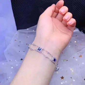 

Natural blue sapphire Bracelet Natural gemstone Bracelet 925 silver bracelet luxurious chain square Clover women party Jewelery