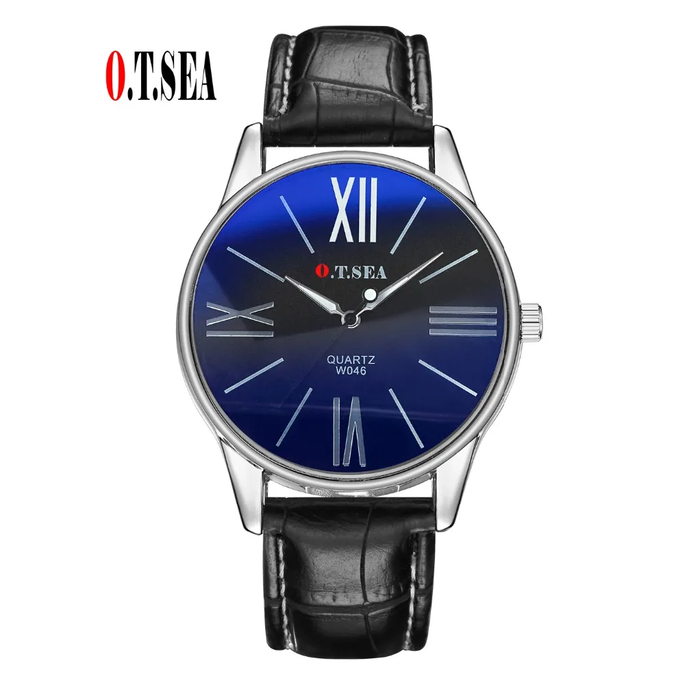 Luxury O.T.SEA Brand Faux Leather Blue Ray Glass Watch Men Military Sports Quartz Wrist Watches Relogio Masculino W046 luxury brand men watches 2016fashion faux leather men blue ray glass quartzwatches casual males business watch relogio masculino