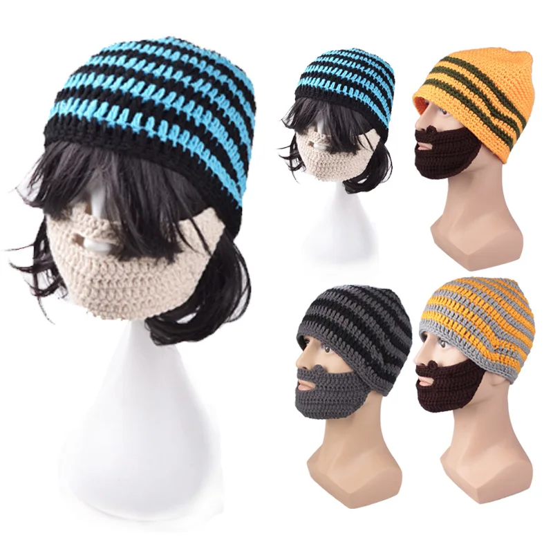 Новые Модные Стильные теплые вязаные вещи для зимы шапка с бородой для мужчин 4 цвета VK-ING