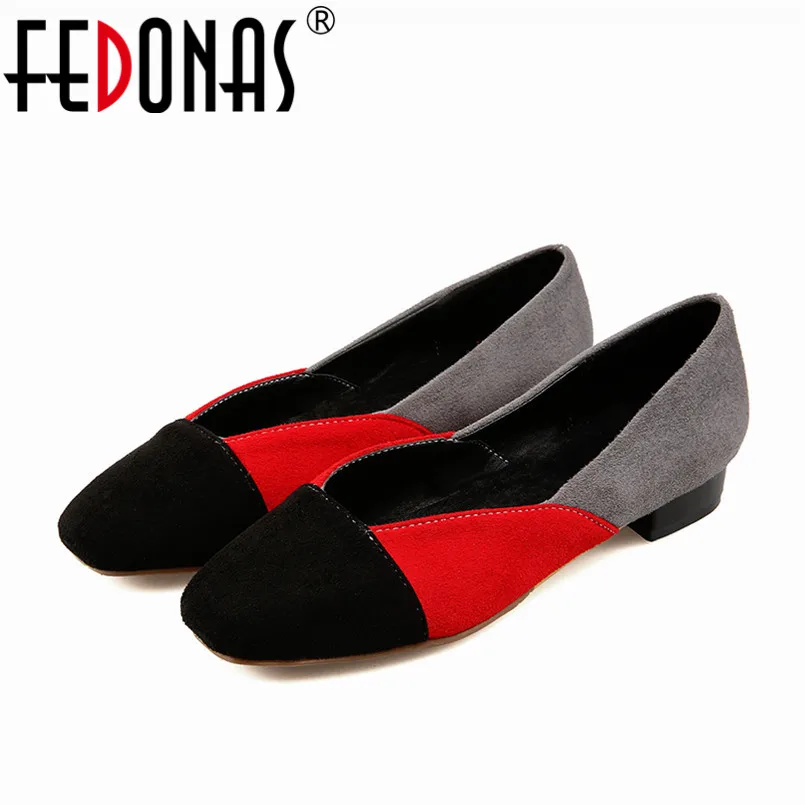 

FEDONAS Women Square Toe Sexy Patchwork Shoes Pink Beige Red Thick Low Heels Spring Autumn Casual Pumps Fashion New Shoes