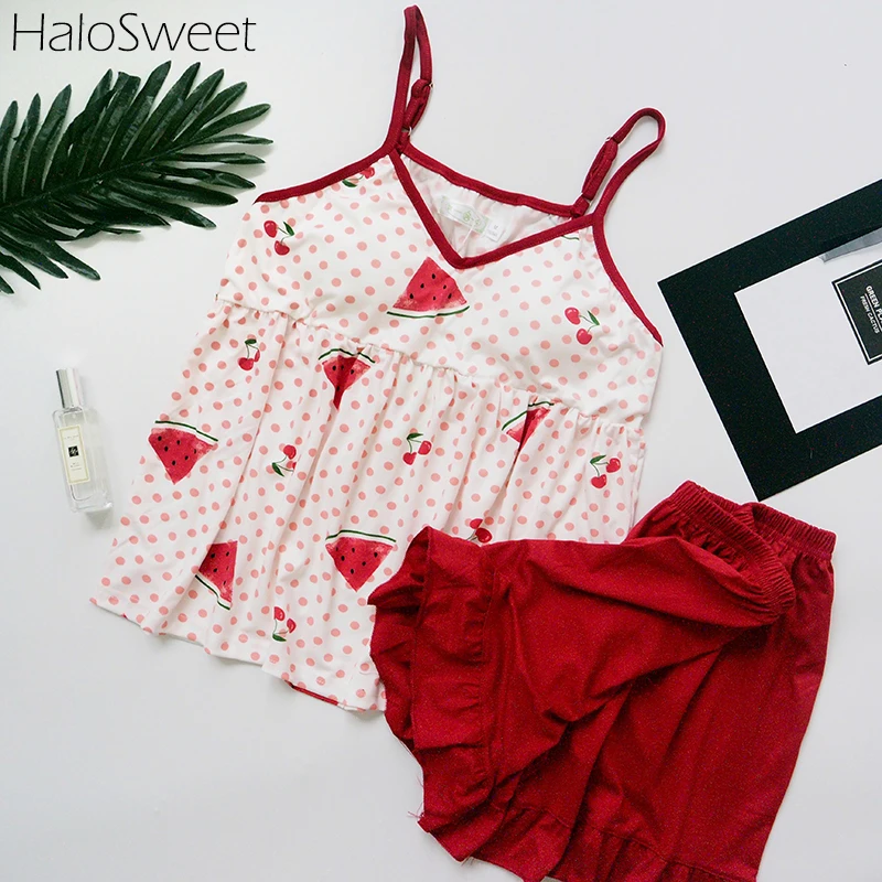 HaloSweet летняя одежда для сна из чистого хлопка Женская пижама женская домашняя одежда для женщин шорты Костюмы Одежда пижама из двух частей слинг