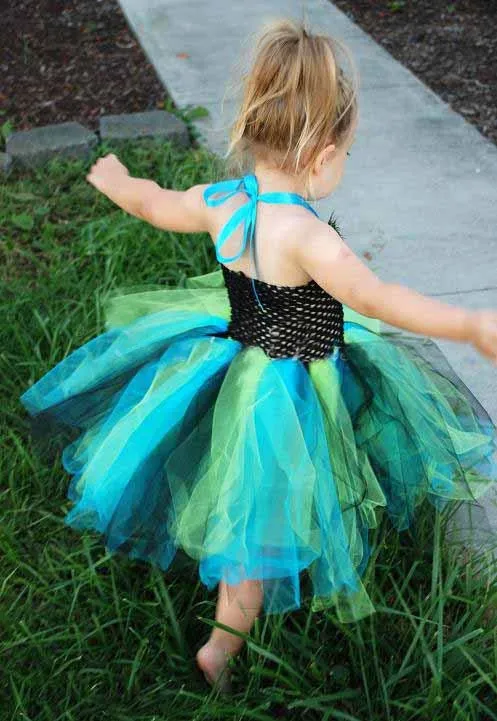 Stunning Peacock Tutu Dress and Matching Hair Clip Girls Peacock Feather Dress Halloween Photo Props Fancy Cosplay Clothing (3)
