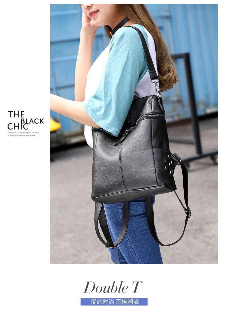 Простой женский рюкзак кожаные рюкзаки для девочек-подростков школьные сумки Модные Винтажные однотонные черные сумки на плечо
