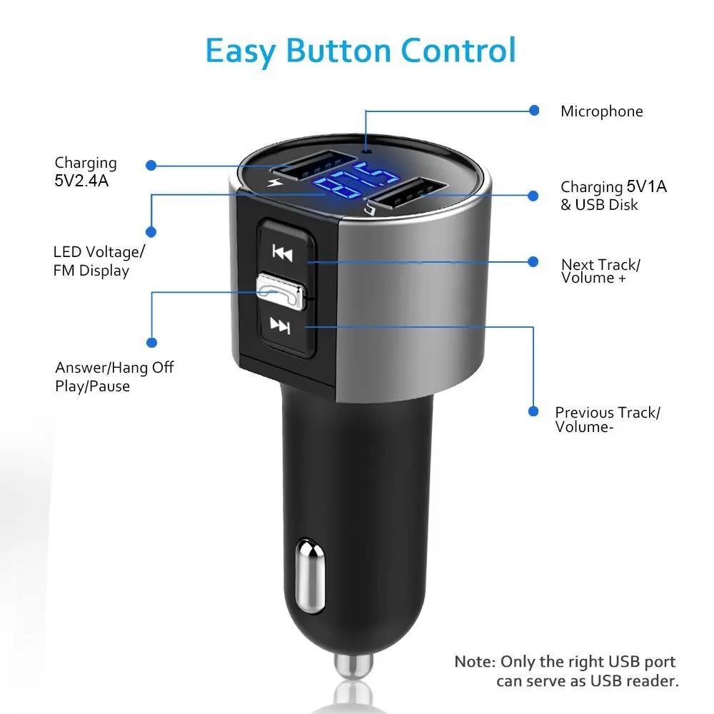 Bluetooth FM Transmitter Wireless In-Car MP3 Player Bluetooth Transmitter Radio FM Transmitter with Dual USB port for SmartPhone