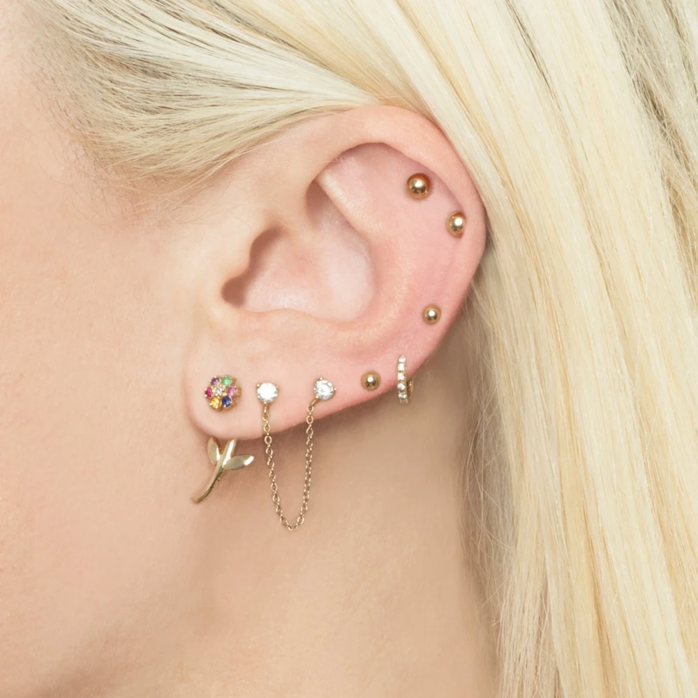 

double sided minimalist flower leaf earring Gold filled various rainbow color cz 2019 hot fashion elegance ladies cute jewelry
