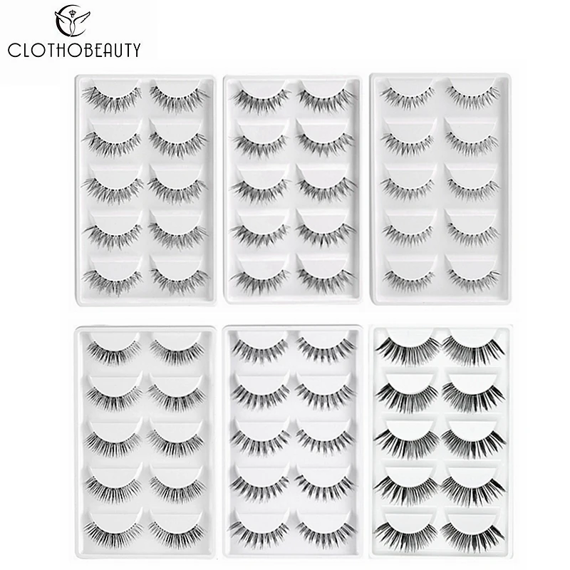 

CLOTHOBEAUTY 5 Pairs False Eyelashes,Wispy EyeLashes Extension Handmade Natural Soft Invisible Band,Long Thick Reusable Makeup