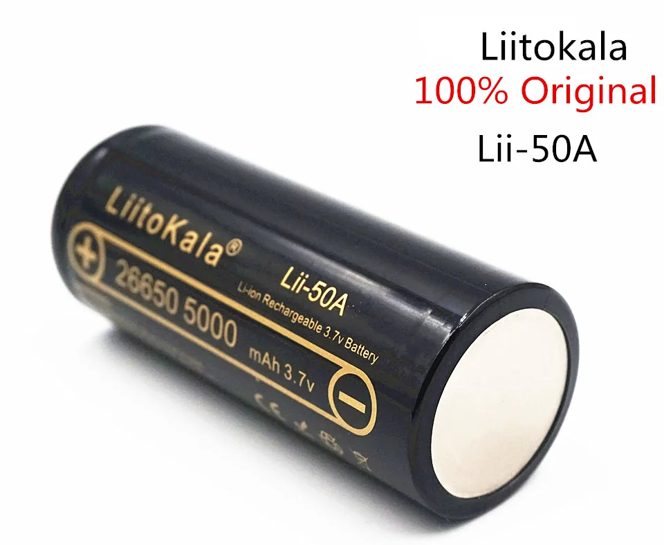 HK 26650-50a lii-50a LiitoKala 3,7 V 26650 5000 mah высокое capacitating idade Li-Ion Recarregavel para светодиодный налобный фонарь