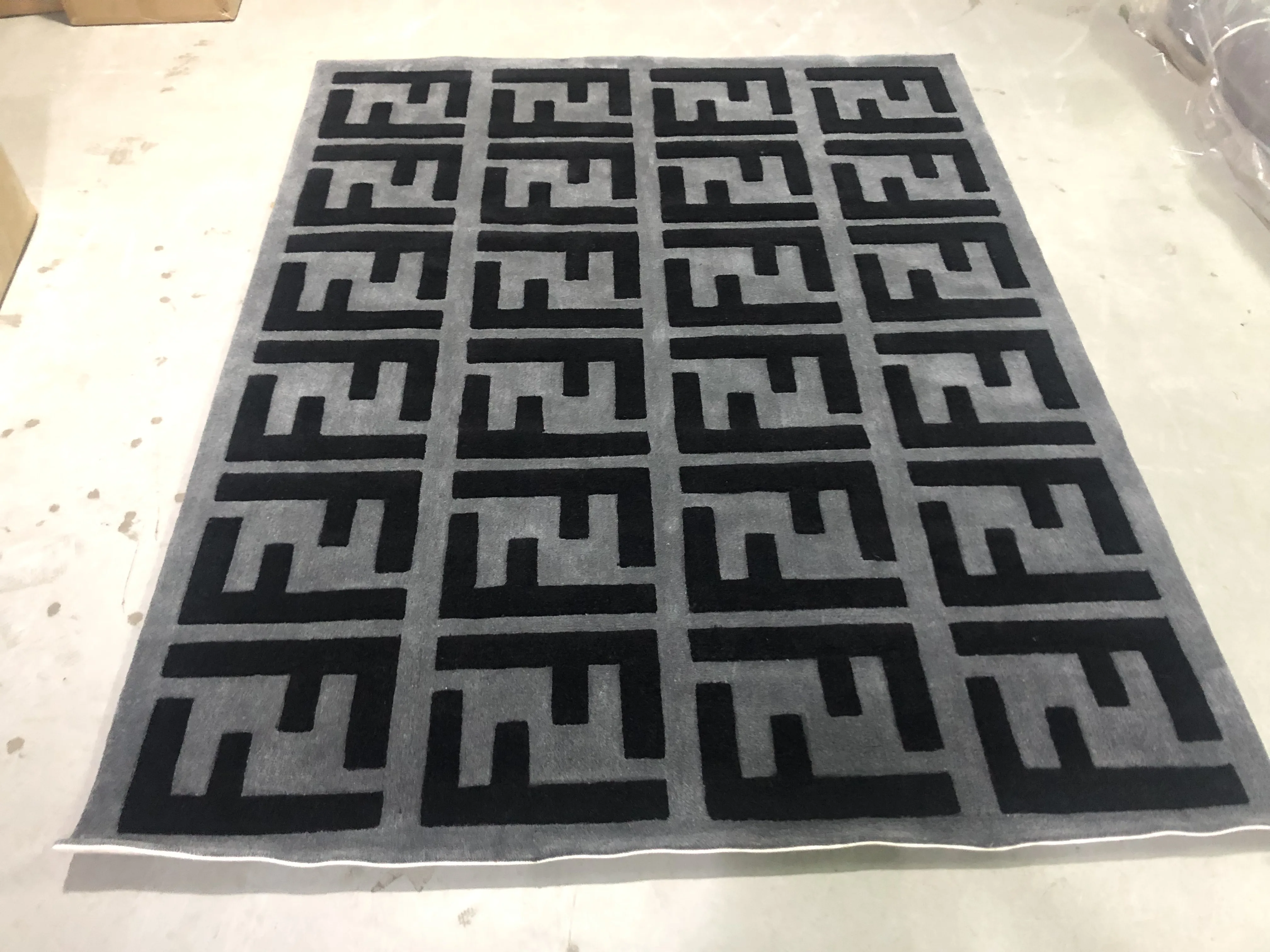 

Customized High Quality Acrylic Black Grey Double FF Carpet Bedroom Living Room Hand Carved Rug, Customized brand/Logo/Color
