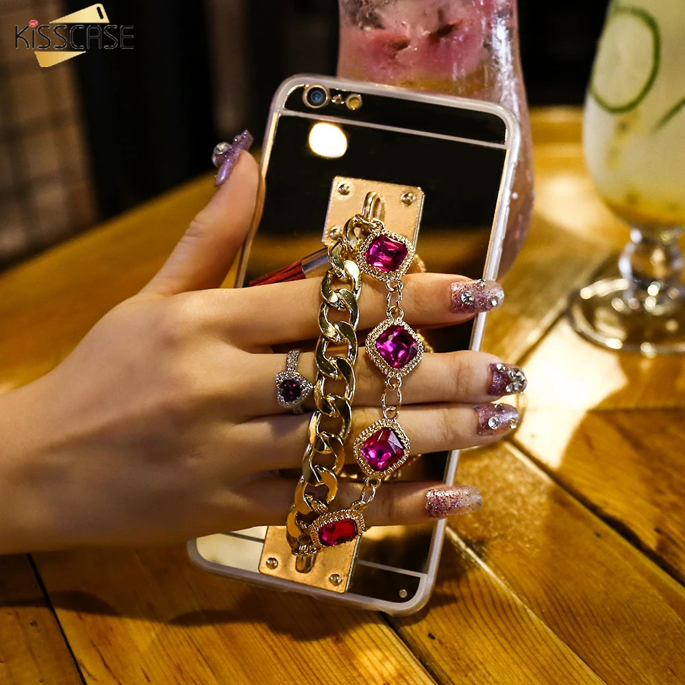 

KISSCASE Mirror Phone Cases For iPhone 6 6s Plus 7 Case Luxury Bling Rhinestone Girly Bracelet Phone Cases For iPhone 6 7 8 Plus