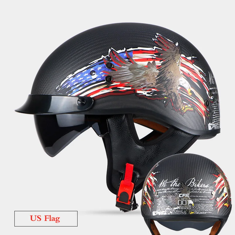 Мотоциклетный шлем Harley оболочки из углеродного волокна для мопеда и мотокросса в винтажном стиле реактивный шлем 1/2 Ретро половина шлем внутренняя козырек protive шестерни - Цвет: US Flag