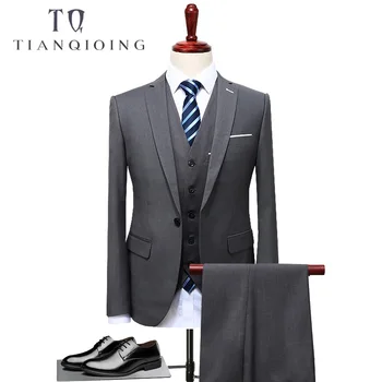 

TIAN QIONG 2017 Famous Brand Mens Suits Wedding Groom Plus Size 4XL 3 Pieces(Jacket+Vest+Pant) Slim Fit Casual Tuxedo Suit Male