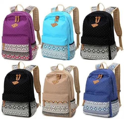 

Canvas Canvas Printing Backpack Women Travel Rucksack School Bag Satchel College Shoulder Bag Pack 3Pcs/set