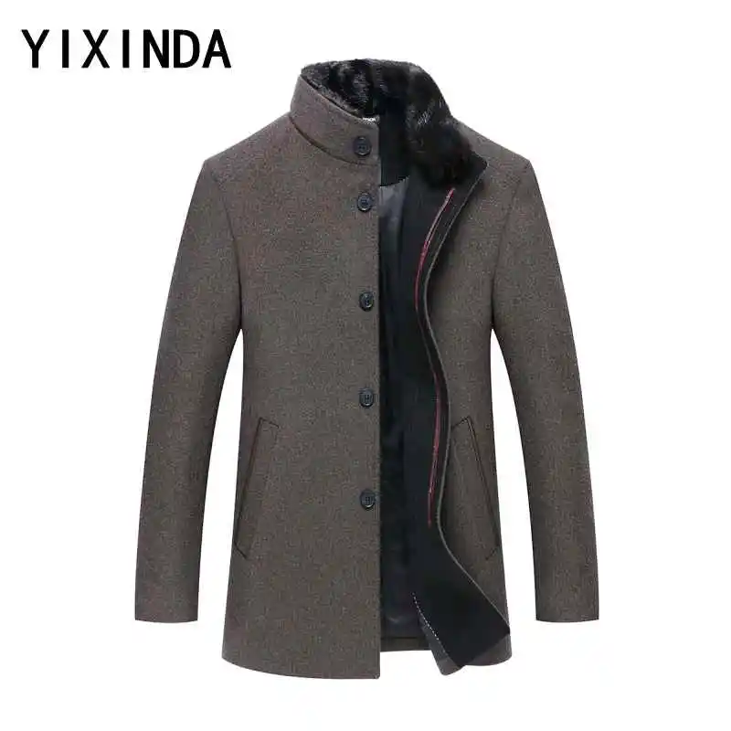YIXINDA High quality Winter new men's woolen coat, middle aged business