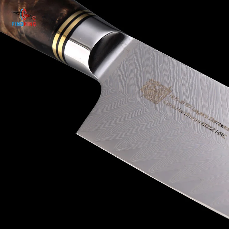 FINDKING New AUS-10 damascus steel Sapele wood handle arrow pattern damascus knife 8 inch chef knife 67 layers kitchen knives FINDKING New AUS-10 damascus steel Sapele wood handle arrow pattern damascus knife 8 inch chef knife 67 layers kitchen knives