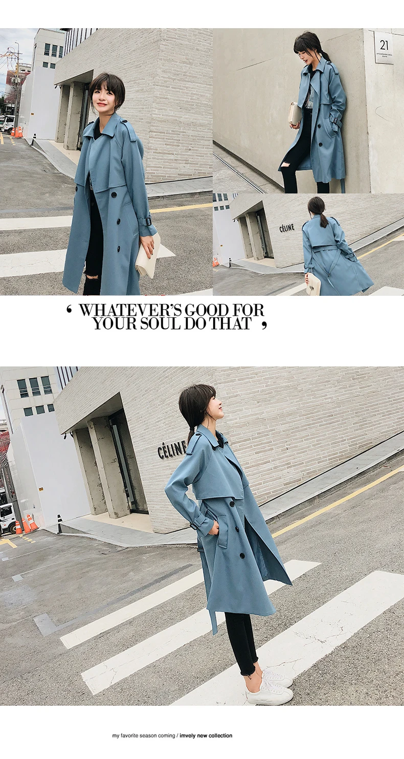 Fitaylor New 2020 Double Breasted Mid-long Trench Coat Women Casual Slim Belt Cloak Vintage Windbreaker Outwear