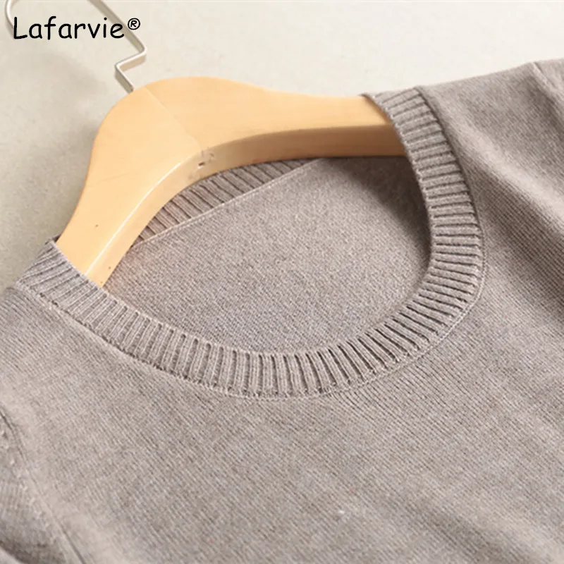 Lafarvie Cashmere Blended Knitted Sweater Women Tops Summer O-neck Short Sleeve Soft Comfortable Solid Color Shirt Sweater Pull Sweaters