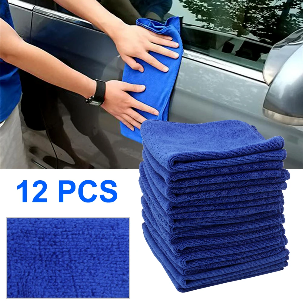 BORUiT 12PCS Car Wash Towel 30*30cm Soft Microfiber Fiber Absorbent Polish Wash Cloth Absorbent