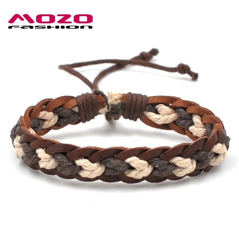 

MOZO FASHION Unisex Simple Bracelet Leather Rope Bracelet Adjustable Handmade Braided Bracelets Men Women Casual Jewelry PS0019