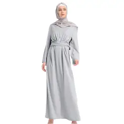 Мусульманское платье Абая для женщин Рамадан мода мусульманские женщины однотонный цвет поддельные два предмета рукав длинное платье