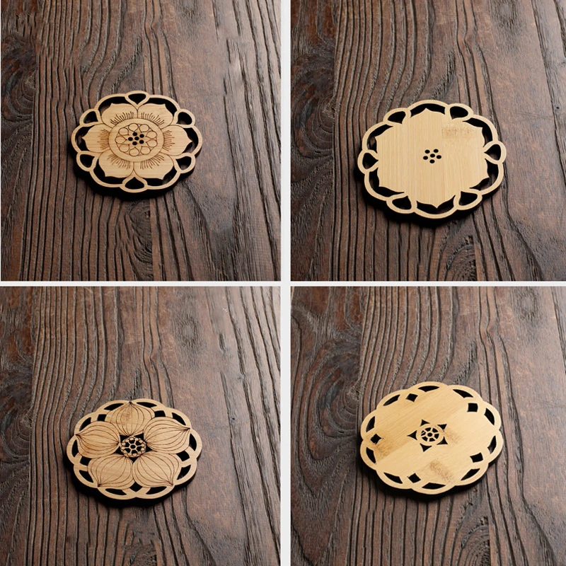 BalleenShiny Water Lily Lotus Drink Coasters Mat Wooden Round Coaster Table Mat Placemat Kitchen Accessories Decoration Home