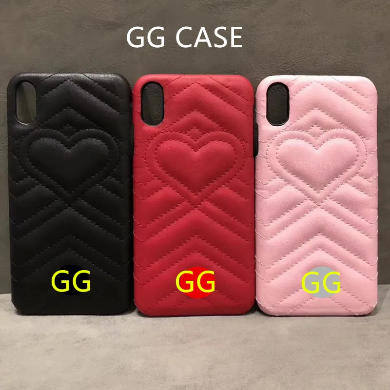 

GG Heart Case For IPhone 7 8 6 6S Plus XS MAX XR X Case Cover Laether Cases For Samsung S8 S9 Plus N8 N9 Case