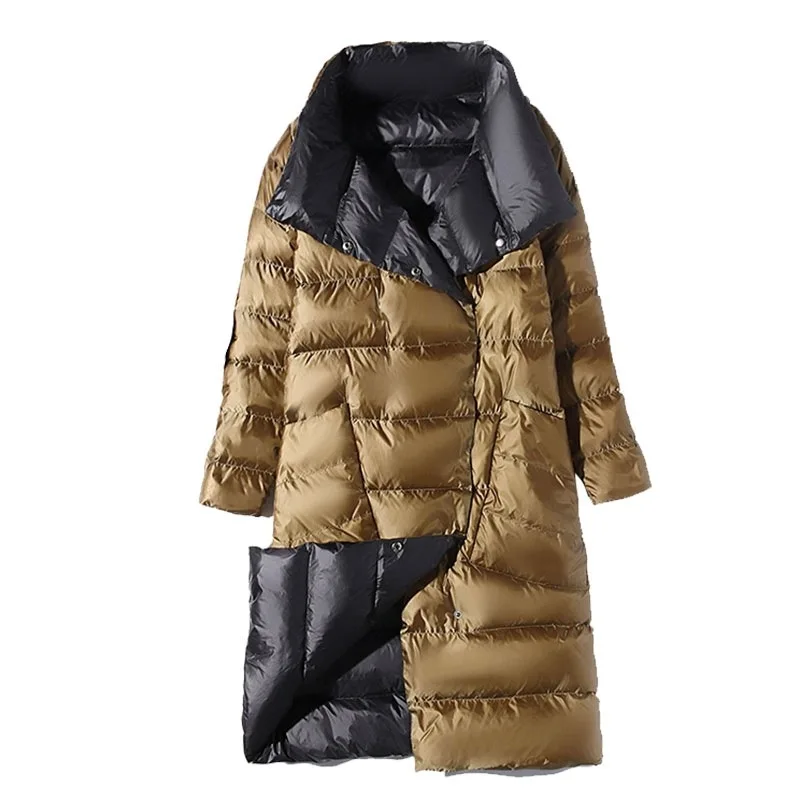 

2019 Autumn Winter Plus Size Women Light White Duck Down Jacket Female Long Double-sided Two Sides Through Down Coat NS1294