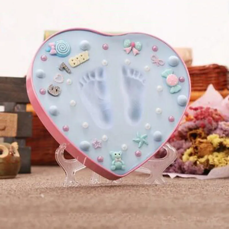 2018 синий и розовый коробка Детские сувениры ручной след Makers новорожденных мягкая глина моделирование Inkless печати наборы для ухода за кожей