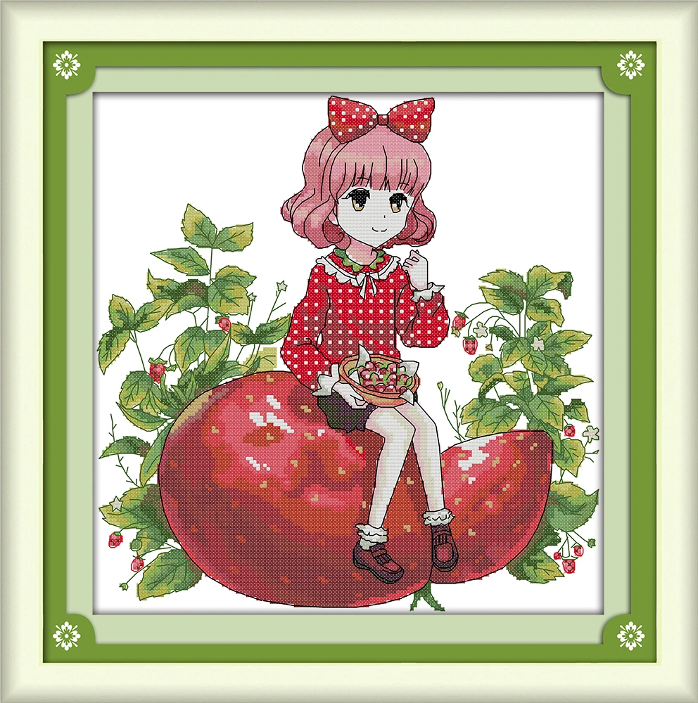 

Cross Stitch Needlework Sets Embroidery Kits in Cross-Stitch Package Strawberry Girl Cross Stitch Portraits Dmc