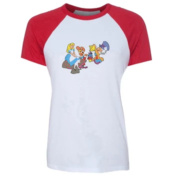 

Funny Cute Alice in Wonderland White Rabbit Cartoon Leisure Yellow Black Red Gray Design Women's Lady Print T-Shirt Graphic Tee