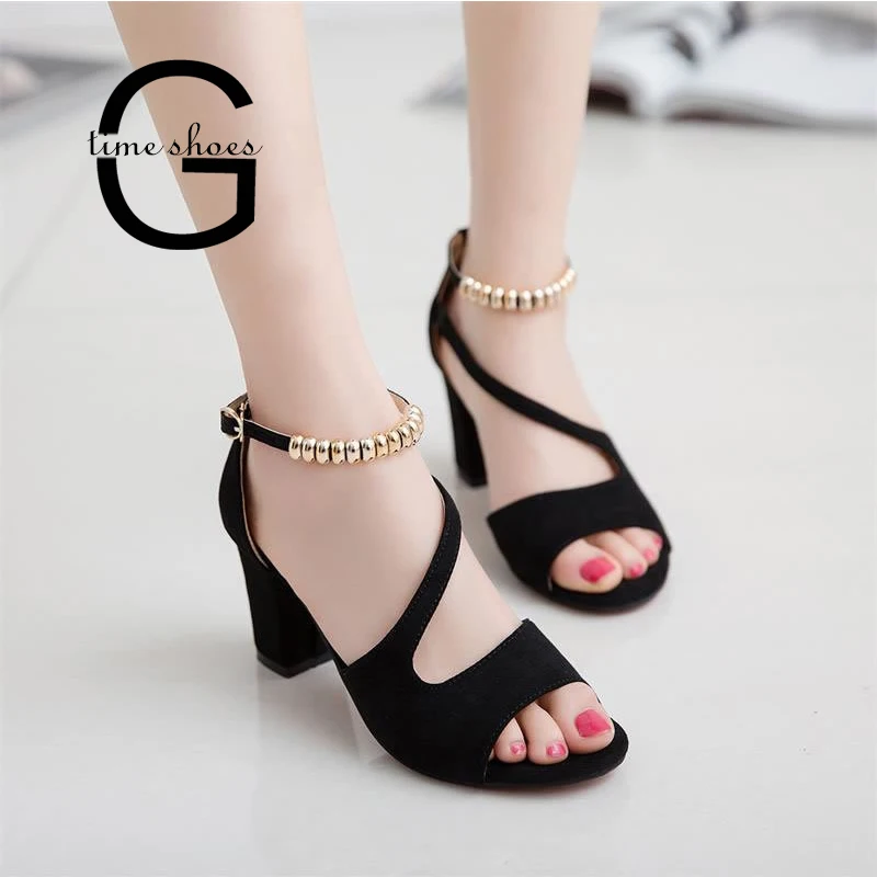 Online Dropshipping Sexy Sommer Peep Toe Hohl Römischen Sandalen Frauen Chunky Heels Mit Perlen Hohe Ferse Weiblichen Schuhe Party Hochzeit SE644