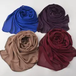 Обычный пузырь шифоновый платок, плотная шифоновый шарф с цветочным кружевом, мусульманский хиджаб, платки и шарфы, обернуть голову