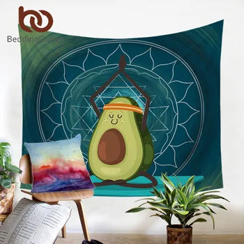 

BeddingOutlet Lovely Cartoon Tapestry for Kids Avocado Wall Hanging Yoga Printing Wall Carpet Mandala Green tapisserie Drop Ship