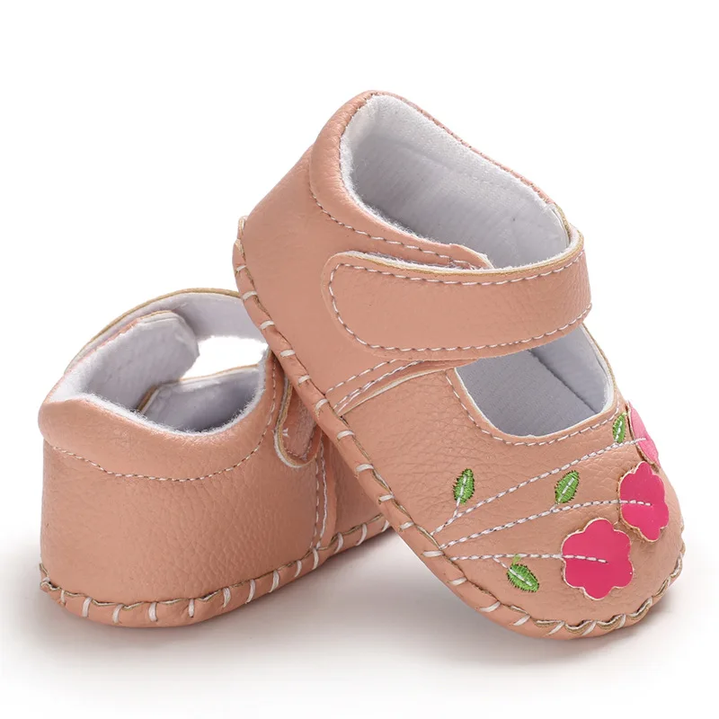 E& Bainel/Обувь для первых ходунков для маленьких мальчиков и девочек из искусственной кожи; обувь для новорожденных; обувь для малышей; мягкая подошва; нескользящая обувь; 0-18 месяцев - Цвет: pink flower