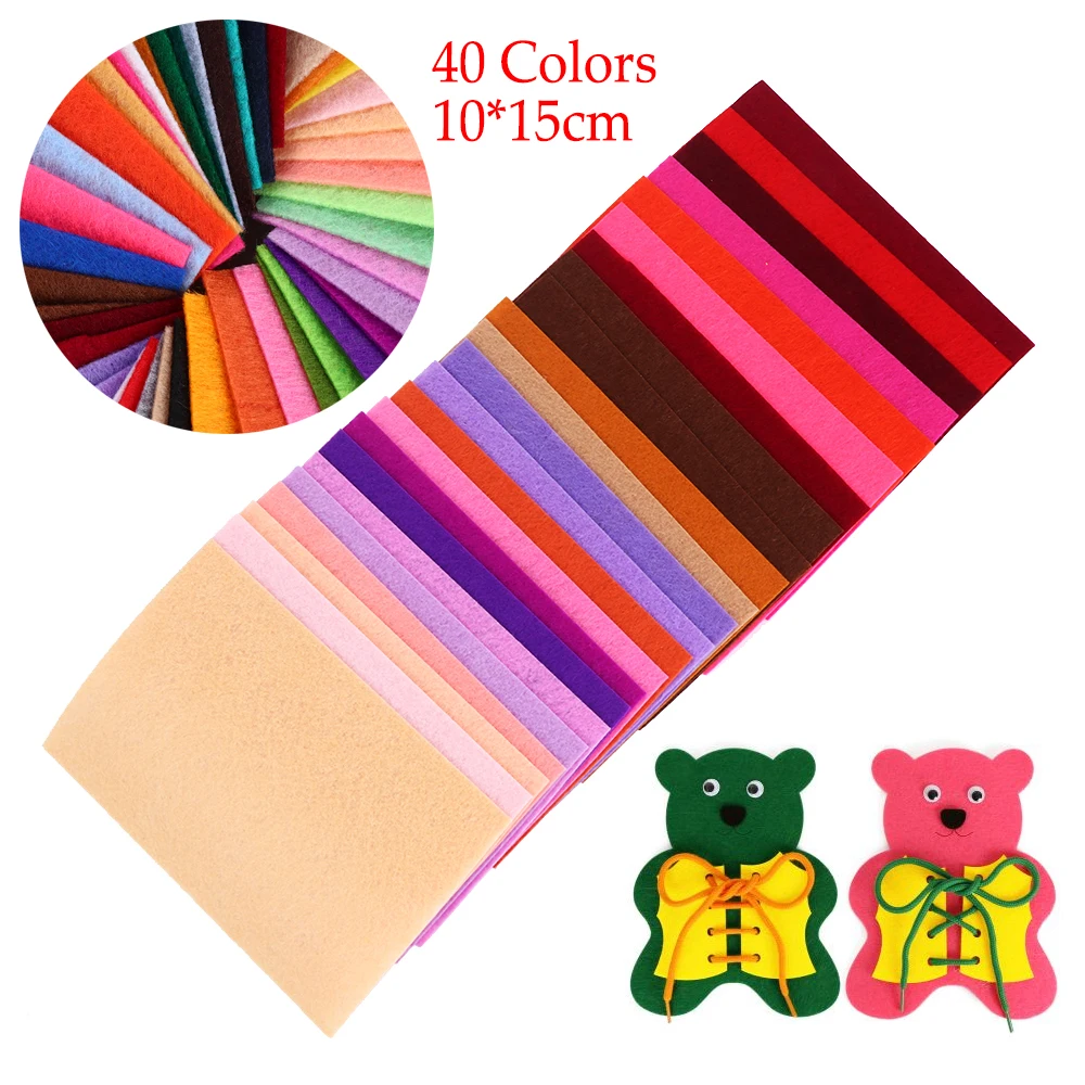 

40 colors 40pcs/pack Non-woven Felt Fabric polyester sleeve soft cloth Kids DIY Christmas Craft 10*15cm Thick Mixed Color Home