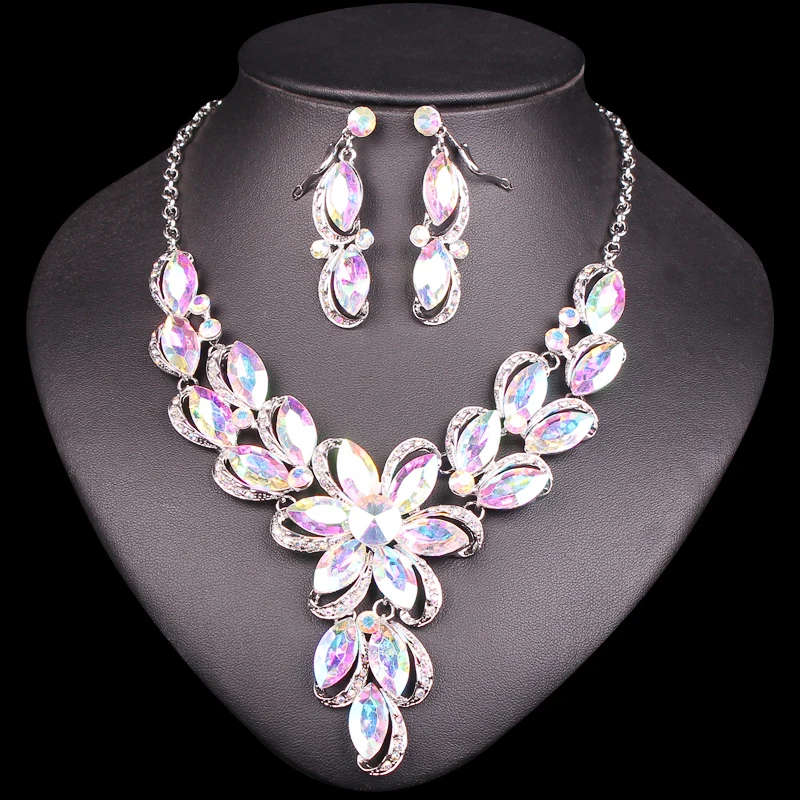 Fashion Bridal Jewelry Sets Wedding Necklace Earrings Sets Crystal