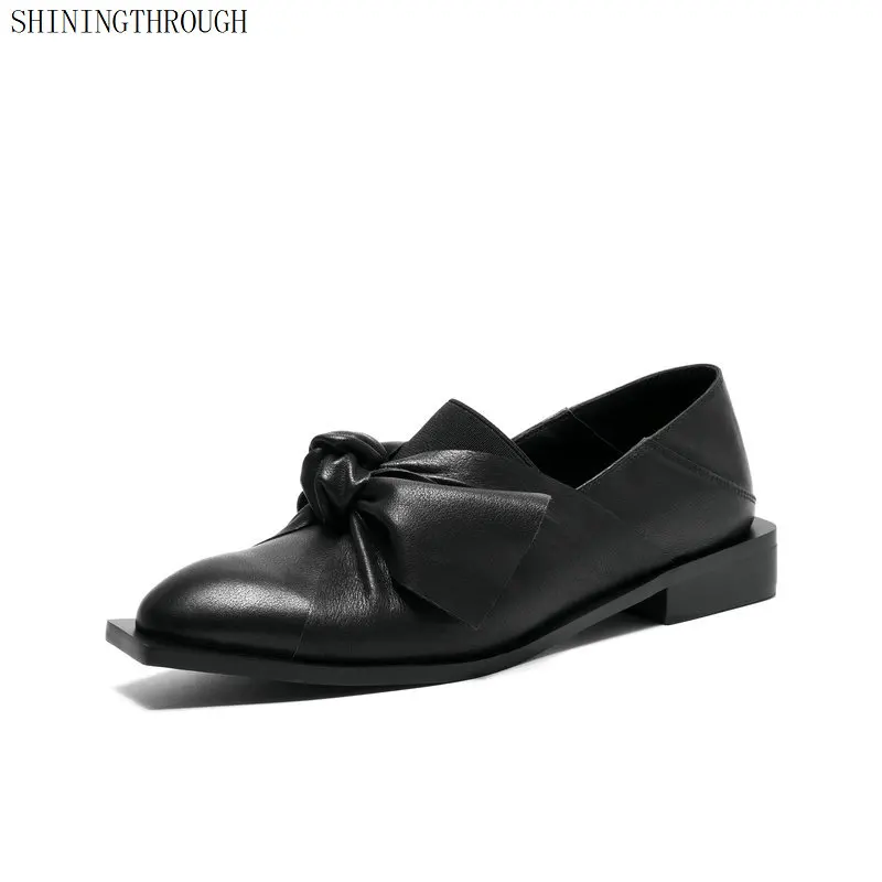 

Genuine leather low heels shoes woman spring autumn women casual shoes ladies black white school shoes large size 43