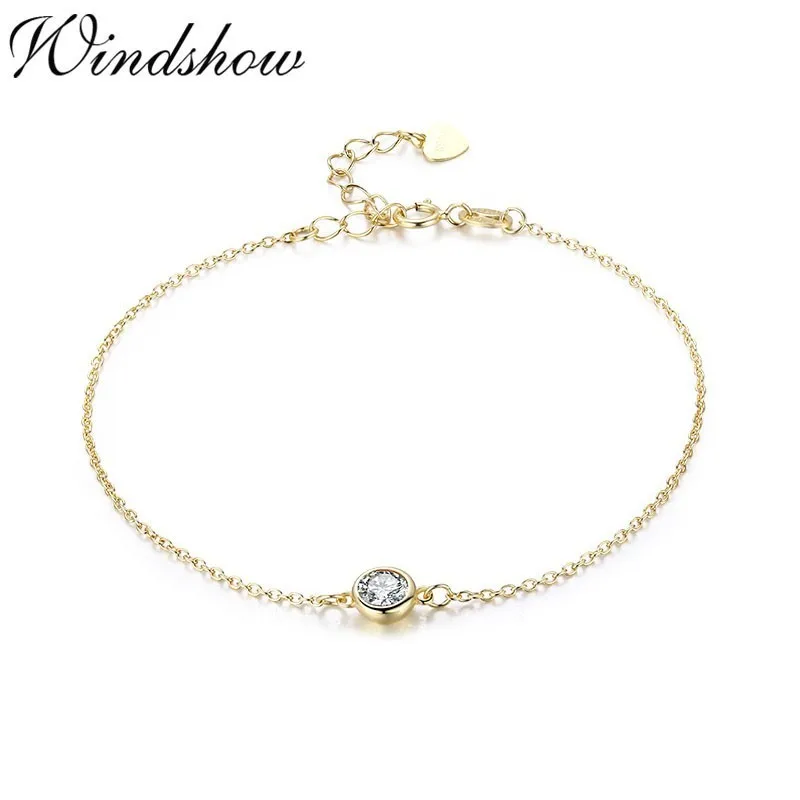 

Slim 925 Sterling Silver Gold Color Chain CZ Charm Foot Jewelry Anklet for Women Girls Leg bracelet enkelbandje halhal tobillera