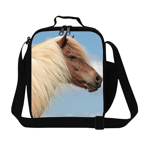 Крутая сумка для обедов с рисунком лошади для мальчиков, индивидуальная термо-Ланч-бокс для детей, взрослых Герметичная сумка для еды, многоразовый для обеда контейнер - Цвет: Бежевый