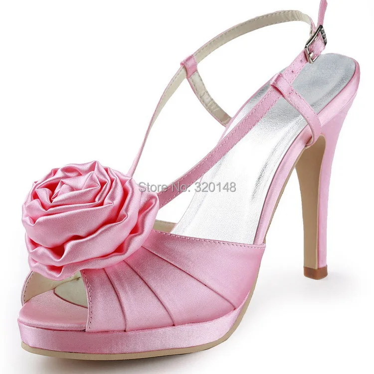 

EP11126-PF Pink Peep Toe Platform Flower High Heel Sandals Satin Evening Party Pumps Women's Shoes
