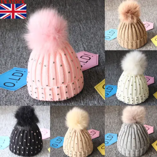 

Newborn Baby Boy Girls Winter Warm Double Fur Pom Bobble Knit Beanie Hats Cap