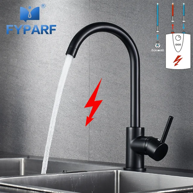 Special Offers FYPARF Mixer Kitchen Faucet Tap Low Pressure Kitchen Mixer Water Tap Kitchen Sink Faucet Black Tap Mixer For Kitchen Taps Brass 