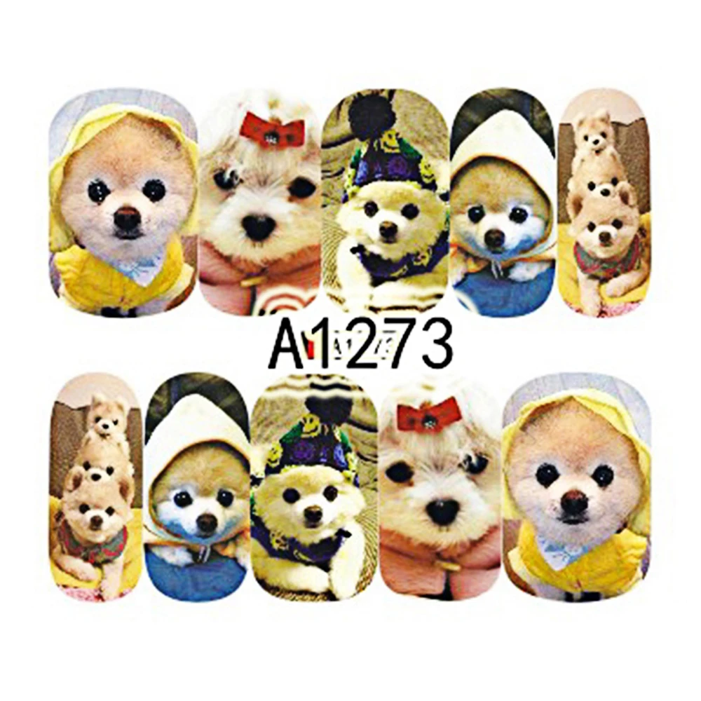 TENDENZA DOLCE 12 Disegni in 1 Set Colorato Chiodo Della Decal ania Carino Gatto Cane Gufo Modello Filigrana Punta di Bellezza Autoadesivo del chiodo
