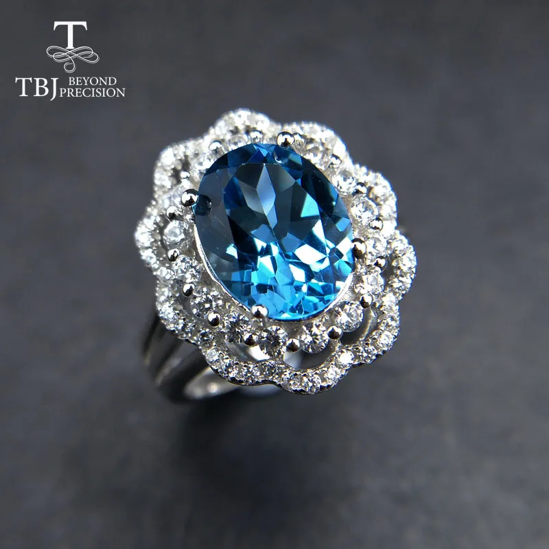 TBJ, classic design ring with 100% natural 8*10mm deep blue topaz gemstone Ring in 925 silver for women with gift box TBJ, classic design ring with 100% natural 8*10mm deep blue topaz gemstone Ring in 925 silver for women with gift box