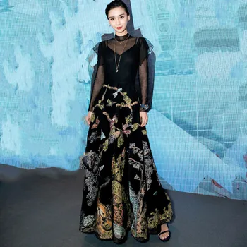 

Long Sleeve Dress Women Runway Dress 2019 High Quality Animal Print See Though Black Sheer Mesh Maxi Dress Elegant Party Gowns