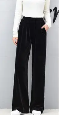Зимние женские бархатные широкие брюки, женские ретро штаны с высокой талией размера плюс, Свободные повседневные осенние прямые спортивные штаны, длинные брюки - Цвет: Black