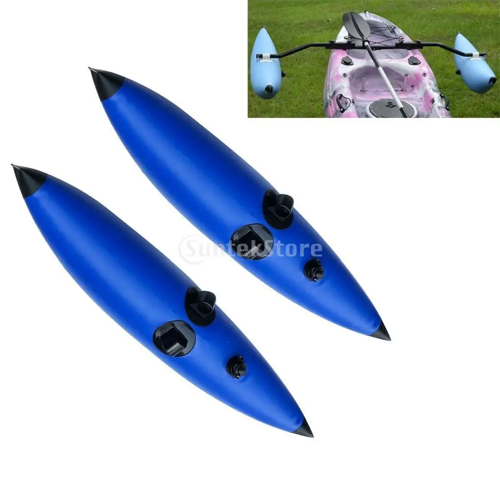 2 Pieces Durable Blue PVC Inflatable Outrigger Stabilizer Water Float for Kayak Canoe Boat Fishing Standing Paddling Beginners