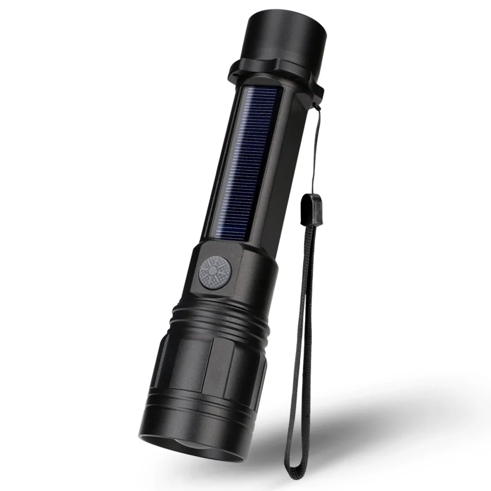 

1 Pcs LED Flashlight Torch USB Solar Charging Aluminum Alloy Waterproof for Outdoor Fishing LO88